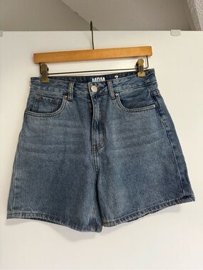 High-Rise Mom Jean Shorts in Medium Blue Denim